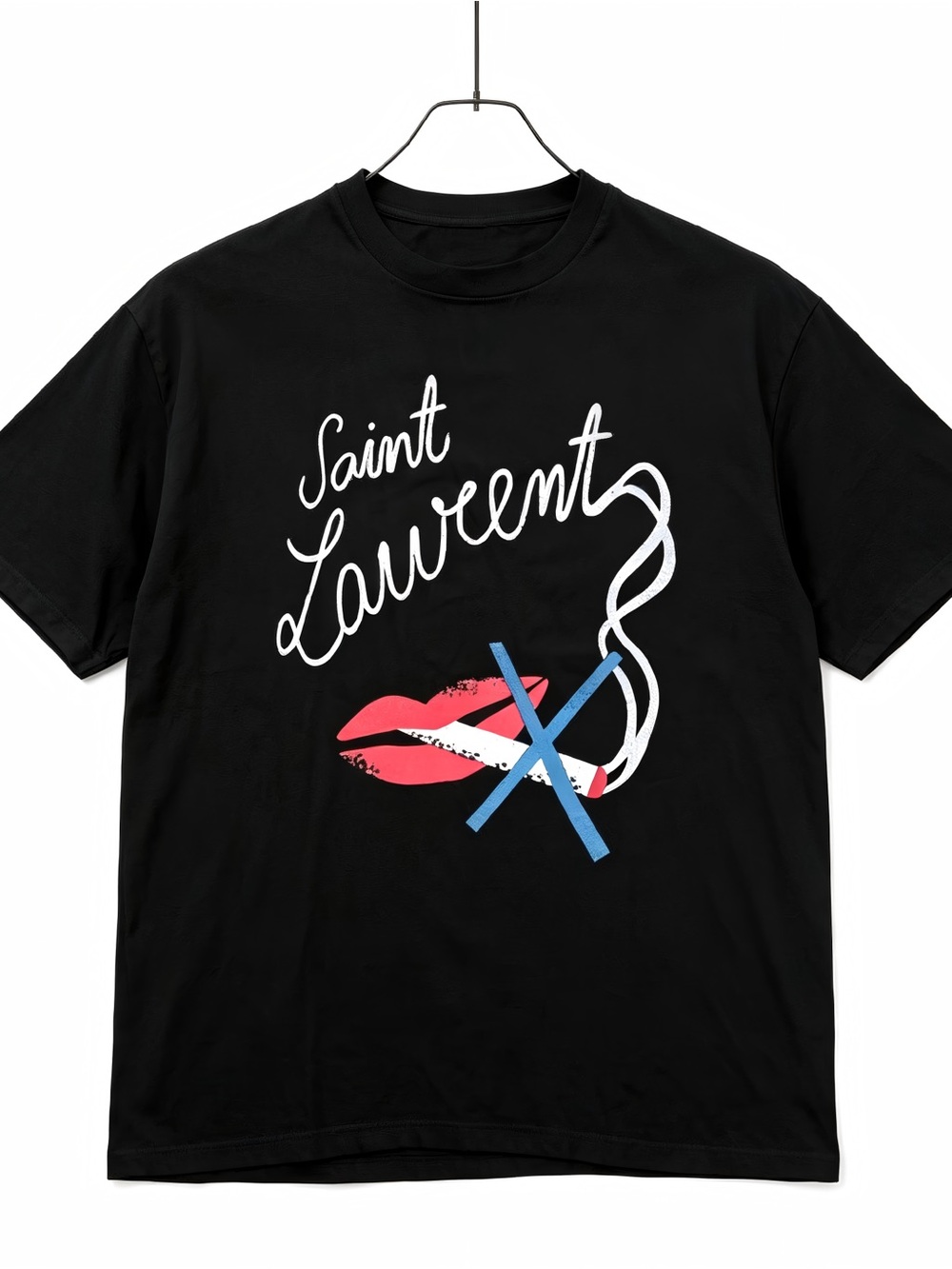 Retro Red Lips Crossed Cigarette Streetwear Graphic Womens Mens T-shirt Unisex